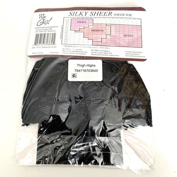 On The Go Black Lace Top Thigh High Silky Sheer Leg & Toe Queen Black Brand New - Picture 2 of 4